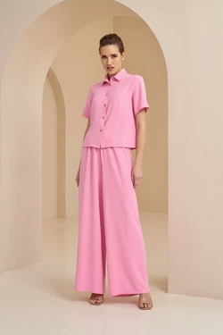 Костюм блуза з коротким рукавом та брюки палацо віскоза жатка рожевий